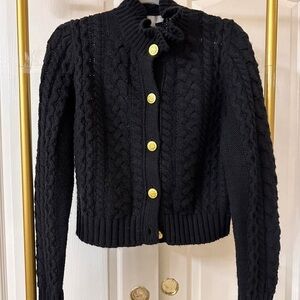 J Crew Black Cable Knit Sweater with Gold Buttons